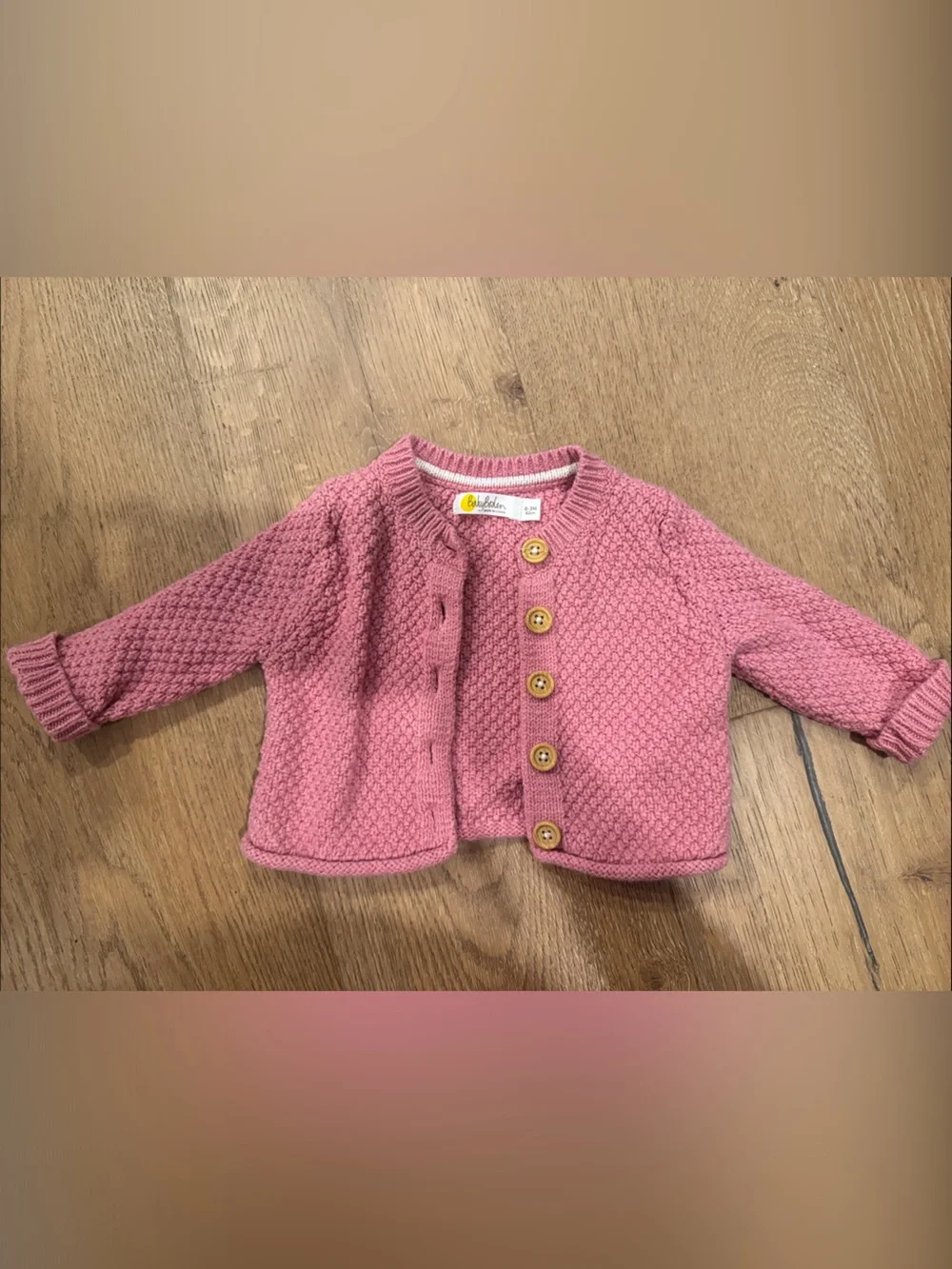 Baby Boden Pink Knit Baby Cardigan with Wooden Buttons